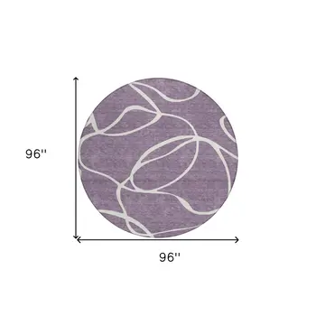8' Purple And Ivory Round Abstract Washable Indoor Outdoor Area Rug