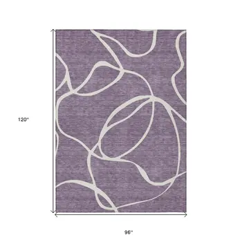 8' X 10' Purple And Ivory Abstract Washable Indoor Outdoor Area Rug