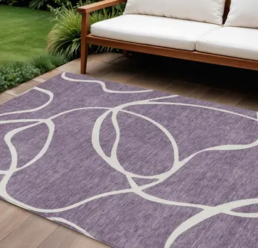 8' X 10' Purple And Ivory Abstract Washable Indoor Outdoor Area Rug