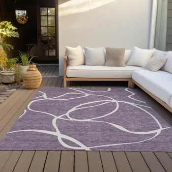 10' X 14' Purple And Ivory Abstract Washable Indoor Outdoor Area Rug
