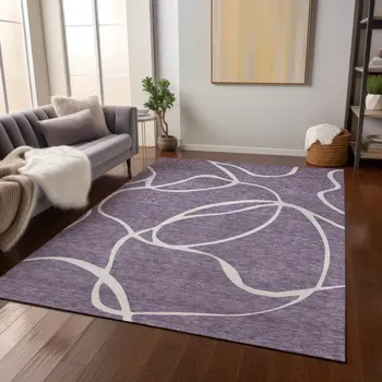 10' X 14' Purple And Ivory Abstract Washable Indoor Outdoor Area Rug