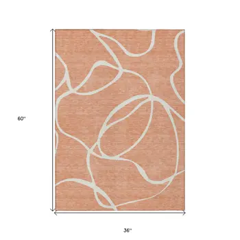 3' X 5' Salmon And Ivory Abstract Washable Indoor Outdoor Area Rug