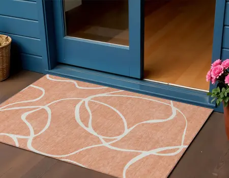 3' X 5' Salmon And Ivory Abstract Washable Indoor Outdoor Area Rug