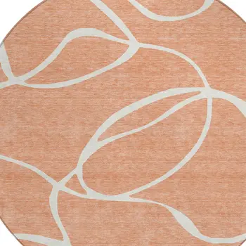 8' Salmon And Ivory Round Abstract Washable Indoor Outdoor Area Rug