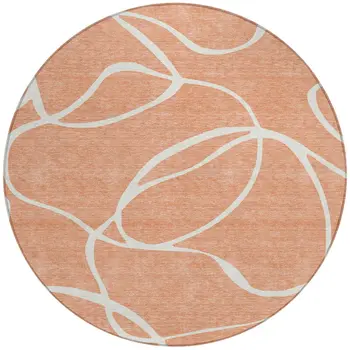8' Salmon And Ivory Round Abstract Washable Indoor Outdoor Area Rug