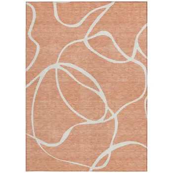 8' X 10' Salmon And Ivory Abstract Washable Indoor Outdoor Area Rug
