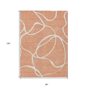 8' X 10' Salmon And Ivory Abstract Washable Indoor Outdoor Area Rug