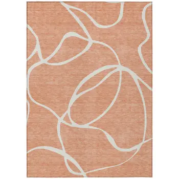 8' X 10' Salmon And Ivory Abstract Washable Indoor Outdoor Area Rug