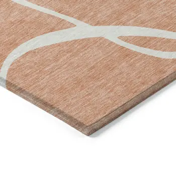 8' X 10' Salmon And Ivory Abstract Washable Indoor Outdoor Area Rug