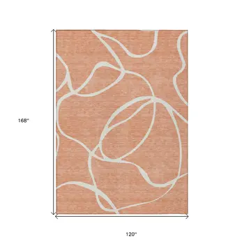 10' X 14' Salmon And Ivory Abstract Washable Indoor Outdoor Area Rug