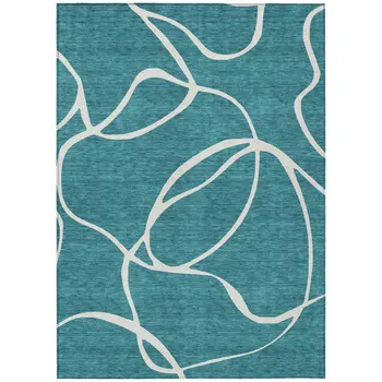 3' X 5' Teal Blue And Ivory Abstract Washable Indoor Outdoor Area Rug