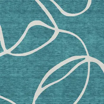 3' X 5' Teal Blue And Ivory Abstract Washable Indoor Outdoor Area Rug