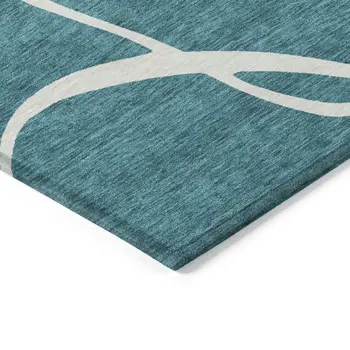 5' X 8' Teal Blue And Ivory Abstract Washable Indoor Outdoor Area Rug