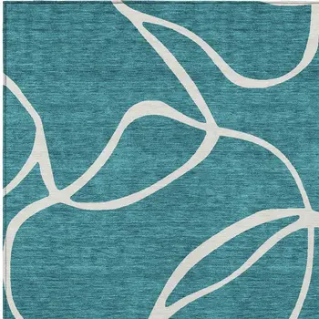 5' X 8' Teal Blue And Ivory Abstract Washable Indoor Outdoor Area Rug