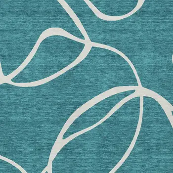 9' X 12' Teal Blue And Ivory Abstract Washable Indoor Outdoor Area Rug