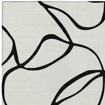3' X 5' White And Black Abstract Washable Indoor Outdoor Area Rug
