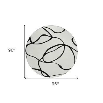 8' White And Black Round Abstract Washable Indoor Outdoor Area Rug