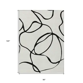 8' X 10' White And Black Abstract Washable Indoor Outdoor Area Rug