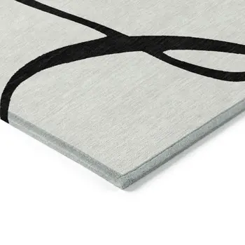 9' X 12' White And Black Abstract Washable Indoor Outdoor Area Rug