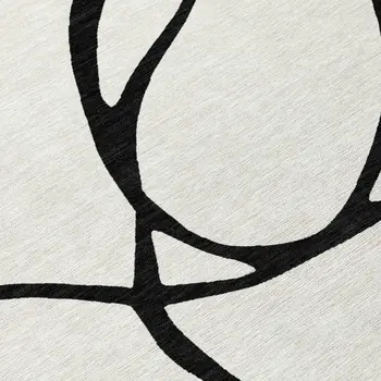9' X 12' White And Black Abstract Washable Indoor Outdoor Area Rug