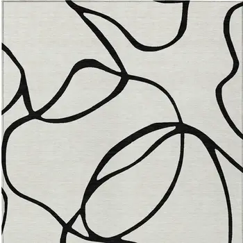 10' X 14' White And Black Abstract Washable Indoor Outdoor Area Rug