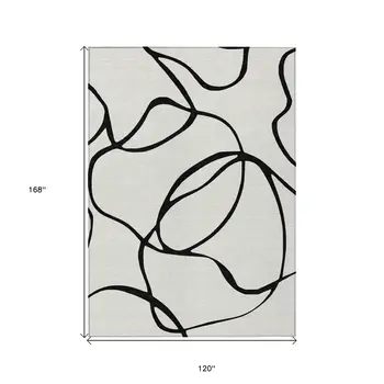 10' X 14' White And Black Abstract Washable Indoor Outdoor Area Rug