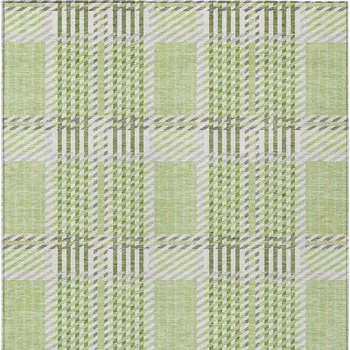 5' X 8' Artichoke Green Gray And Brown Plaid Washable Indoor Outdoor Area Rug