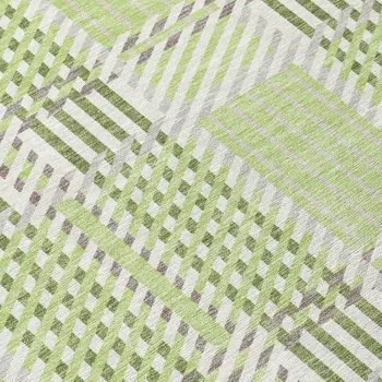 8' Artichoke Green Gray And Brown Round Plaid Washable Indoor Outdoor Area Rug