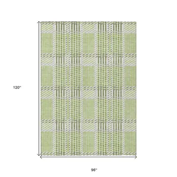 8' X 10' Artichoke Green Gray And Brown Plaid Washable Indoor Outdoor Area Rug
