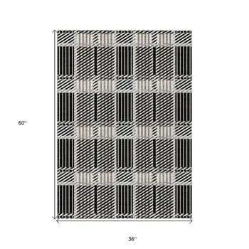 3' X 5' Black Gray And Brown Plaid Washable Indoor Outdoor Area Rug