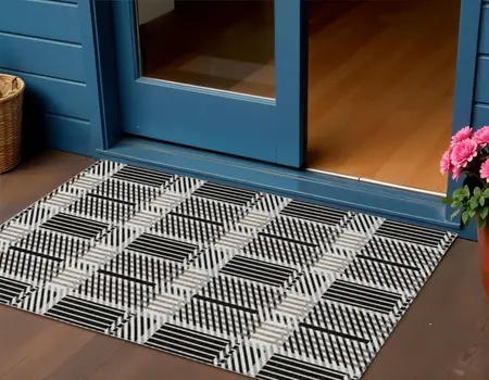 3' X 5' Black Gray And Brown Plaid Washable Indoor Outdoor Area Rug