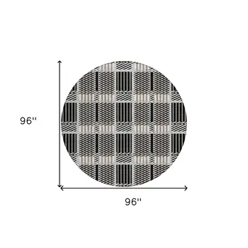 8' Black Gray And Brown Round Plaid Washable Indoor Outdoor Area Rug