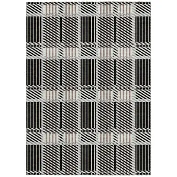 8' X 10' Black Gray And Brown Plaid Washable Indoor Outdoor Area Rug