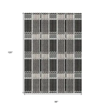 8' X 10' Black Gray And Brown Plaid Washable Indoor Outdoor Area Rug