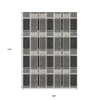 9' X 12' Black Gray And Brown Plaid Washable Indoor Outdoor Area Rug