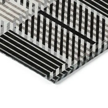 9' X 12' Black Gray And Brown Plaid Washable Indoor Outdoor Area Rug