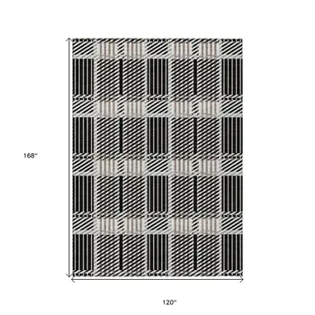 10' X 14' Black Gray And Brown Plaid Washable Indoor Outdoor Area Rug