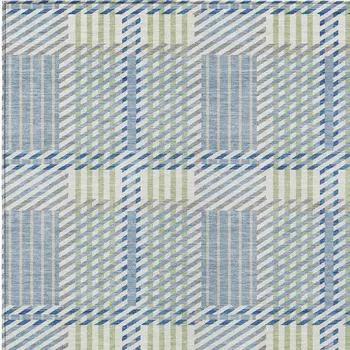 3' X 5' Denim Blue Green And Ivory Plaid Washable Indoor Outdoor Area Rug