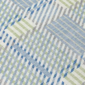 3' X 5' Denim Blue Green And Ivory Plaid Washable Indoor Outdoor Area Rug