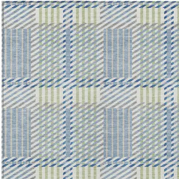 5' X 8' Denim Blue Green And Ivory Plaid Washable Indoor Outdoor Area Rug
