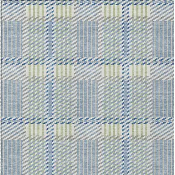 10' X 14' Denim Blue Green And Ivory Plaid Washable Indoor Outdoor Area Rug
