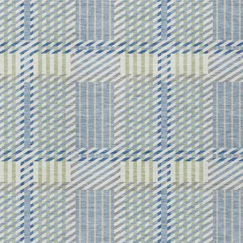 10' X 14' Denim Blue Green And Ivory Plaid Washable Indoor Outdoor Area Rug