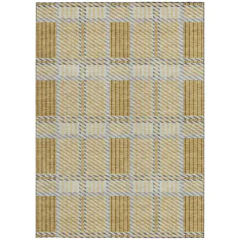 3' X 5' Gold Brown And Gray Plaid Washable Indoor Outdoor Area Rug