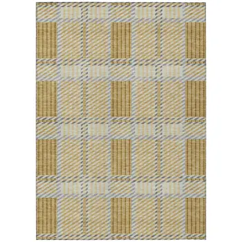 3' X 5' Gold Brown And Gray Plaid Washable Indoor Outdoor Area Rug