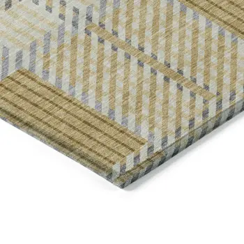 3' X 5' Gold Brown And Gray Plaid Washable Indoor Outdoor Area Rug