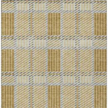 3' X 5' Gold Brown And Gray Plaid Washable Indoor Outdoor Area Rug