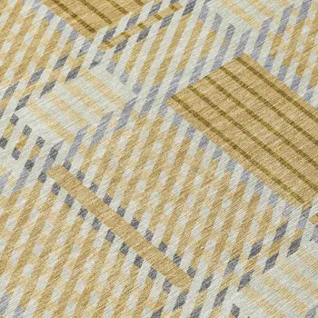 3' X 5' Gold Brown And Gray Plaid Washable Indoor Outdoor Area Rug