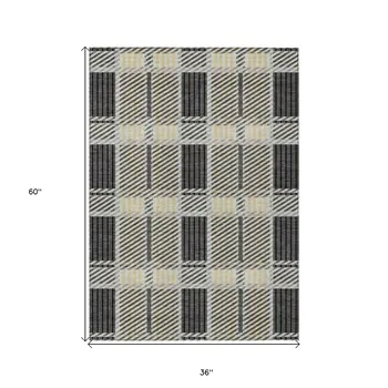 3' X 5' Gray Charcoal And Black Plaid Washable Indoor Outdoor Area Rug