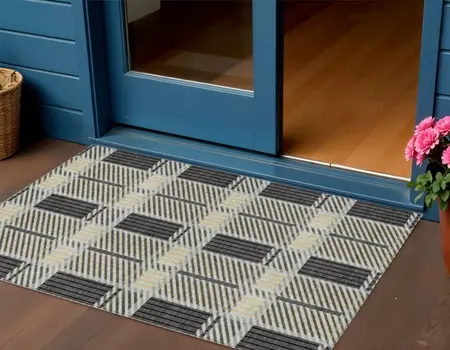 3' X 5' Gray Charcoal And Black Plaid Washable Indoor Outdoor Area Rug