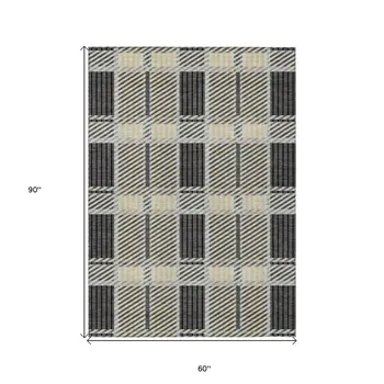 5' X 8' Gray Charcoal And Black Plaid Washable Indoor Outdoor Area Rug